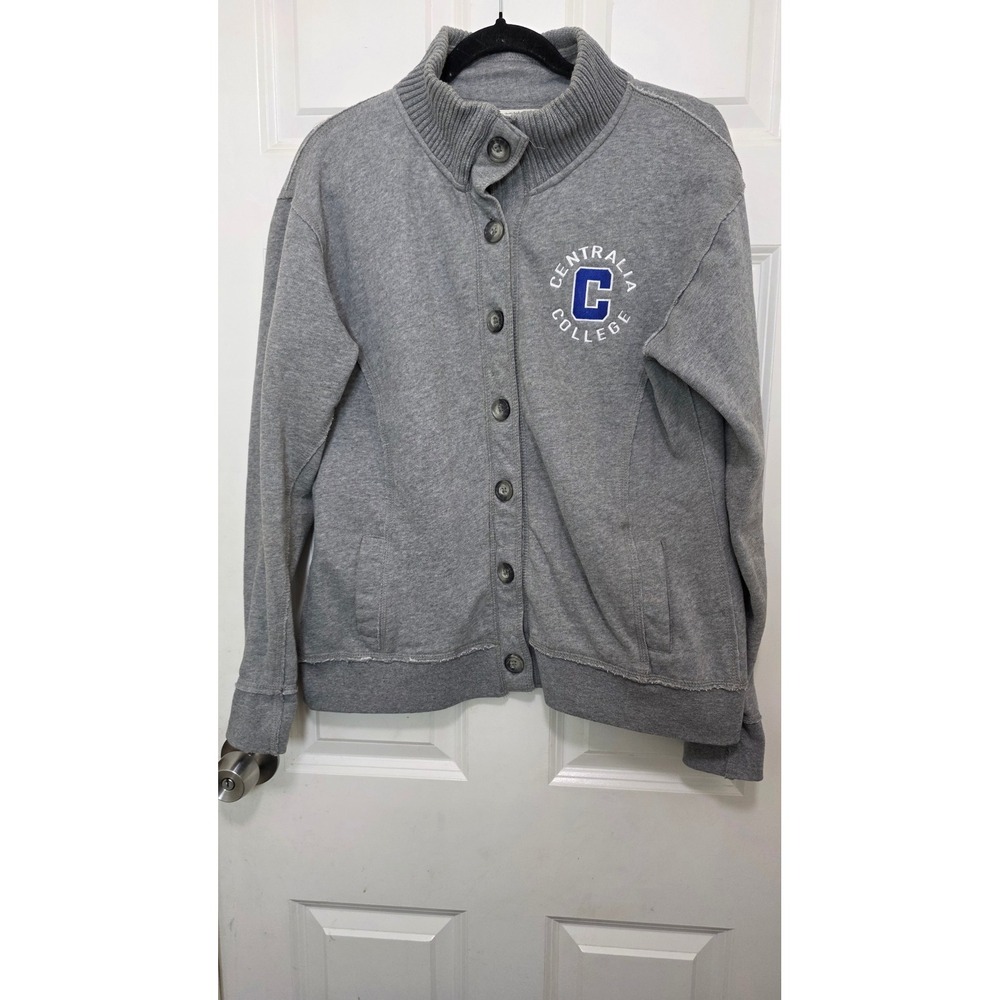 J. America Centralia College Button Sweatshirt Women Large Grey Mock Neck Jacket